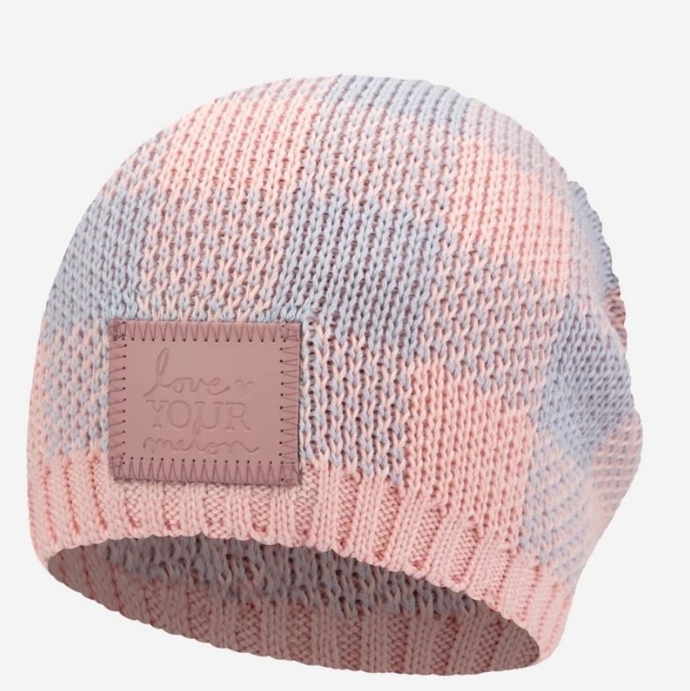 New in Bag Love Your Melon pink plaid beanie